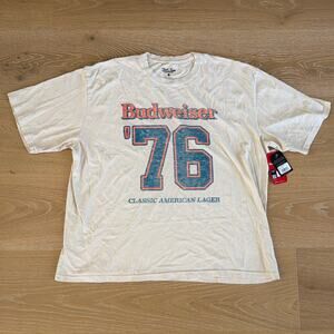 Junk Food Clothing Oversized Tee Budweiser 76 Size L/XL Beige Blue Orange